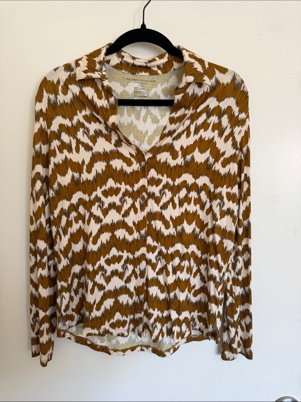 Majestic Filatures Brown and White Abstract Print Button-Down Shirt